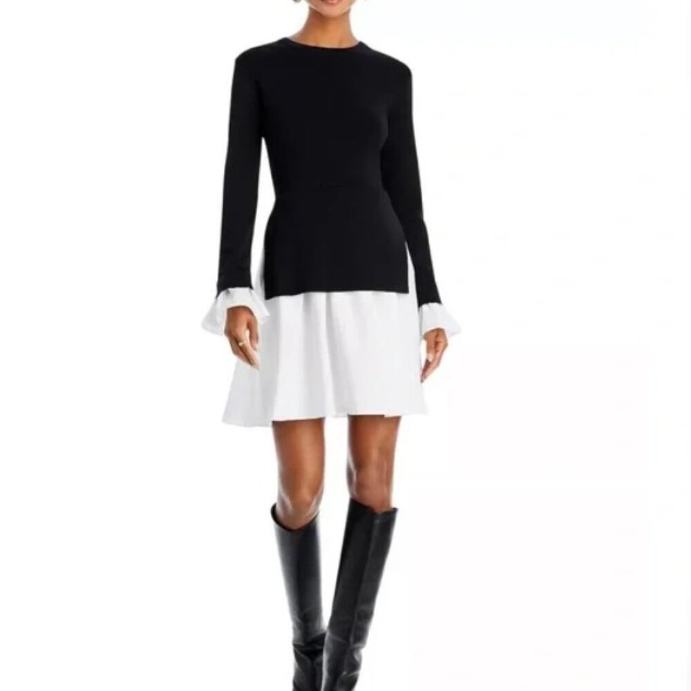 ENGLISH FACTORY knit/poplin combo black long sleeve dress Small